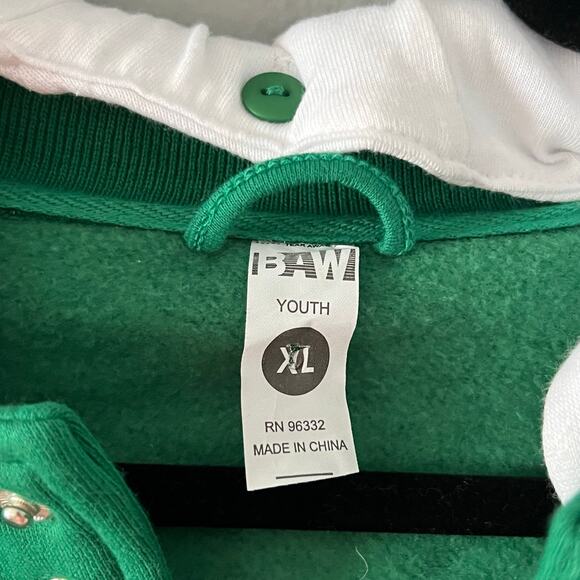 BAW Youth XL Green White Varsity Letterman Jacket Sweatshirt Blank Preppy - Picture 4 of 6